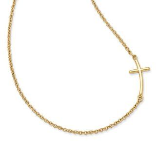 Sterling Silver Yellow Gold plated Large Sideways Curved Cross Necklace Y Shaped Necklaces Jewelry