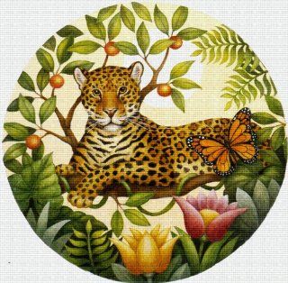 Art Needlepoint Leopard Flora Needlepoint Trivet Canvas by Stephanie Stouffer