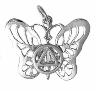 Alcoholics Anonymous AA Symbol Pendant, #767 3, Sterling Silver, AA Symbol on a Beautiful Butterfly Jewelry