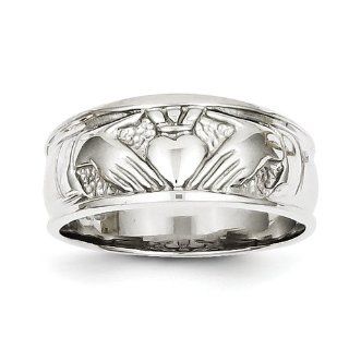 14k White Gold Ladies Polished Claddagh Ring Jewelry