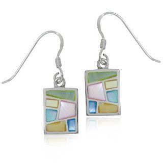 Multi Colored Mother of Pearl (MOP) Inlay 925Sterling Silver Danlge Earrings SilverShake Jewelry