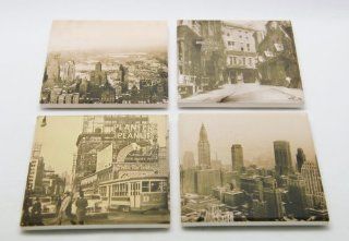 Old New York City   Vintage Coasters   Set of 4 Ceramic Coasters   Shipping Worldwide Kitchen & Dining