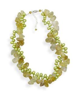 Citrine and Green Freshwater Pearl Twist Necklace Jewelry