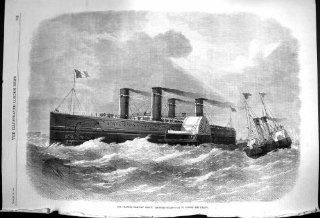 1870 Channel Railway Ferry Boat Steam Boat Old Print  