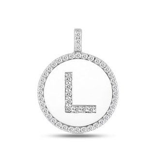 Diamond Initial "L" 14K White Gold Disk Pendant (0.48ct) Jewelry