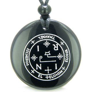 Sigil of the Archangel Thavael Magical Amulet Amulet Black Onyx Magic Gemstone Circle Spiritual Powers Pendant Necklace Jewelry