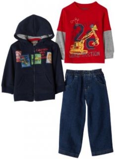 Nannette Baby Boys 3 Piece Construction Hoodie Set, Navy/Red, 12 Months Infant And Toddler Clothing Sets Clothing