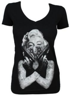Marilyn Monroe Sexy Gangster Tattoos and Guns Black Womens T shirt