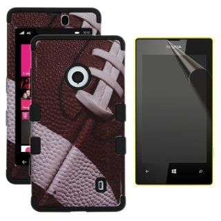 MINITURTLE, Premium Sleek Dual Layer 2 in 1 Hybrid Hard Protective TUFF Phone Case Cover and Clear Screen Protetor Film for No Annual Contract Prepaid Windows Smartphone 8 Nokia Lumia 521 /T Mobile /Metro PCS (Football Sports Collection / Black) Cell Phon
