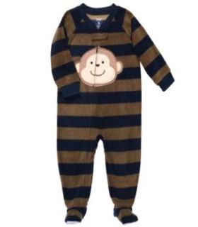 Carter's, Navy / Brown Stripe Microfleece Footed Sleeper Pajamas "Monkey Fun" Sz 3T Infant And Toddler Sleepers Clothing