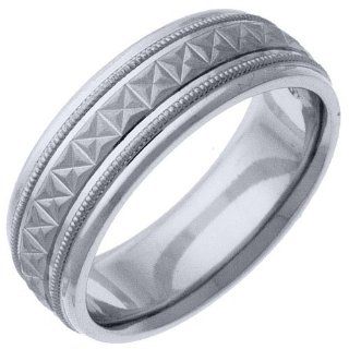 Mens 14KT White Gold 6mm Satin Milgrain Comfort Fit Wedding Band TheJewelryMaster Jewelry