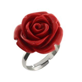 14mm Simulated Red Coral Carved Rose Flower Ring Adjustable Finger Ring Jewelry
