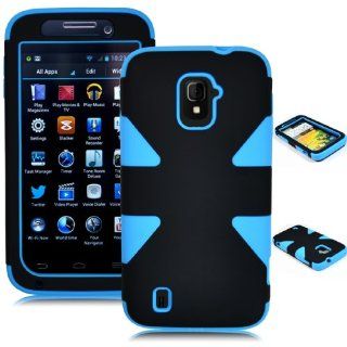 Bastex Heavy Duty Hybrid Case for ZTE Majesty Z796C   Sky Blue Silicone / Black Hard Shell Cell Phones & Accessories