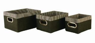 Wald Imports Set of 3 Woven Paper Storage Baskets, Black   Planters