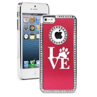 Apple iPhone 5 5S Red 5S1581 Rhinestone Crystal Bling Aluminum Plated Hard Case Cover Love Paw Print Cell Phones & Accessories
