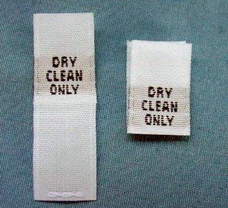 250 pcs WOVEN CLOTHING LABELS, SIZE TAGS WHITE   DRY CLEAN ONLY