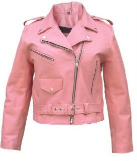 Ladies Pink Basic full cut Motorcycle Leather Jacket Automotive