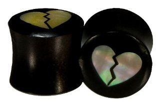 Broken Heart MOP Inlay Plugs   1 1/4 Inch (32mm)   Sold as a Pair Jewelry