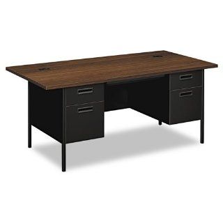 HON Products   HON   Metro Classic Double Pedestal Desk, 72w x 36d x 29 1/2h, Columbian Walnut/Black   Sold As 1 Each   Durable, scratch  and stain resistant laminated top.   Color matched legs, panels drawers and handles.   File drawer with full extension