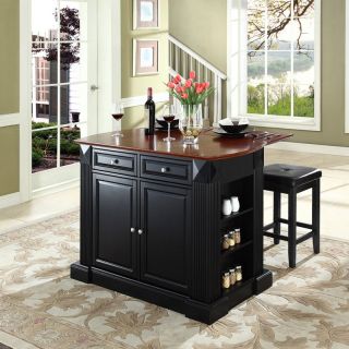 Crosley Drop Leaf Breakfast Bar Top Kitchen Island with 24 in. Upholstered Square Seat Stools   Kitchen Islands and Carts