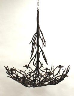 Antique Brown Iron Twig Eight Candle Chandelier  