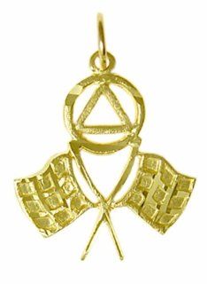 Alcoholics Anonymous Symbol Pendant, #805 4, Solid 14k Gold, Double Racing Flags and AA Recovery Symbol Jewelry