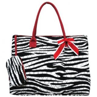 Large Overnight Zebra Print Quilted Tote Bag red Clothing