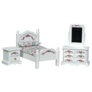Town Square Miniatures White Painted Bedroom Set   Collector Dollhouse Accessories