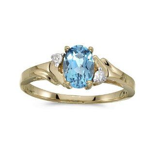 10k Yellow Gold Oval Blue Topaz And Diamond Ring Jewelry