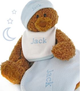 Cashmere Bunny Personalized Gund Bear Cutie Collectible Set   Blue   Baby Boy Gifts