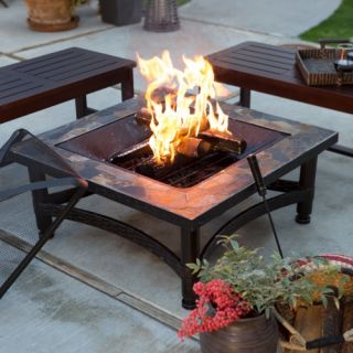 Red Ember Castle Pines 34 inch Square Slate Fire Pit   Fire Pits