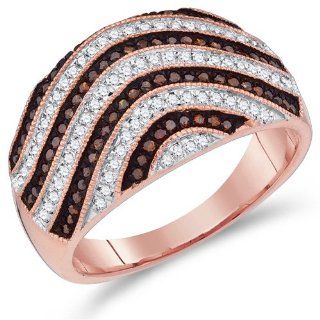 Brown Diamond Ring Wavy Band Fashion 10k Rose Gold (0.50 ct.tw) Jewel Tie Jewelry