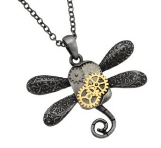Steampunk Style Dragonfly Two Tone Pendant and Necklace Clothing