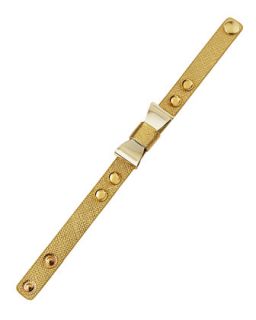 Golden Bow & Stud Metallic Leather Bracelet, Gold