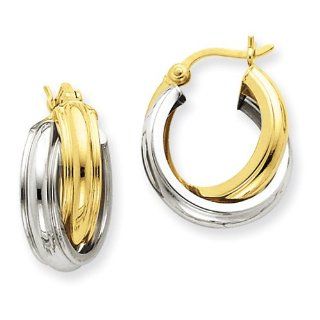 Double Hoop Earrings in 14K Two Tone Gold Jewelry