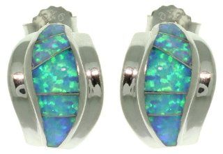 Sterling Silver Created Blue Opal Half Hoop Earrings Jewelry