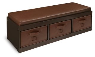 Badger Basket Kids Storage Bench with Cushion & 3 Bins   Espresso   Toy Storage