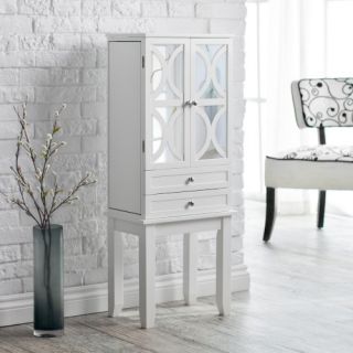 Belham Living Mirrored Lattice Front Jewelry Armoire   High Gloss White   Jewelry Armoires