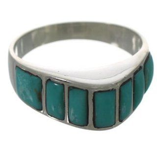 Southwest Turquoise Inlay Silver Ring Size 8 1/2 VX36572 SilverTribe Jewelry