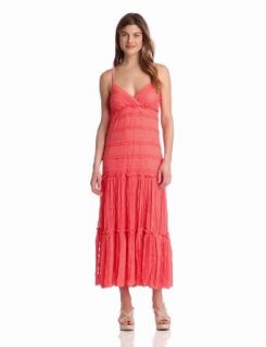 Eliza J Women's Spaghetti Strap Crochet Maxi Dress, Coral, 4