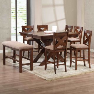 Powell Kraven 8 piece Dark Hazelnut Gathering Height Dining Set with Bench   Dining Table Sets