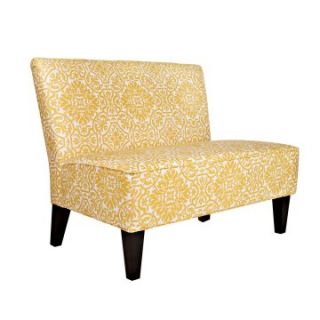 angeloHOME Davis Modern Damask Golden Yellow & Cream Settee   Indoor Benches