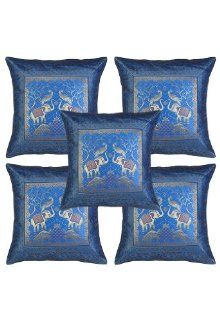 Brocade Work Silk Cushion Covers 17 By 17 Inches Set Of 5 Pcs   Throw Pillow Covers
