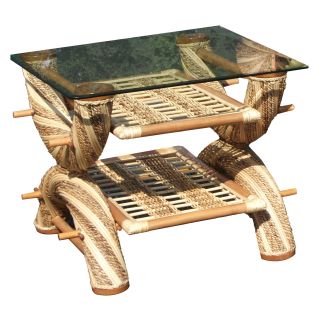Spice Island Wicker Maui Twist End Table with Glass Top   Wicker Tables & Accents