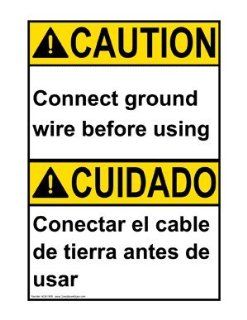 ANSI CAUTION Connect Ground Wire Before Using Bilingual Sign ACB 1905  Business And Store Signs 
