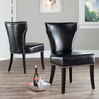 Safavieh Maria Dining Side Chairs   Black Leather   Set of 2   Dining Chairs