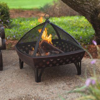 Red Ember Artisan Crossweave 35 in. Fire Bowl with Dome Spark Screen, Poker and PVC Cover   Fire Pits