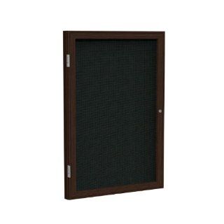 1 Door Wood Frame Enclosed Fabric Tackboard Frame Finish Walnut, Surface Color Black, Size 36" H x 30" W x 2.25" D  Bulletin Boards 
