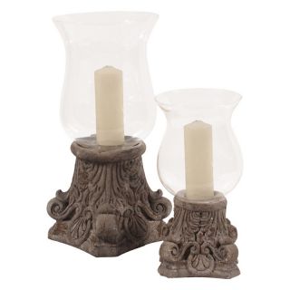 Old World Ceramic/Glass Hurricane Candle Holder   Candle Holders