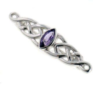 Sterling Silver Celtic Knot and Genuine Marquise Amethyst Brooch or Bar Pin Jewelry